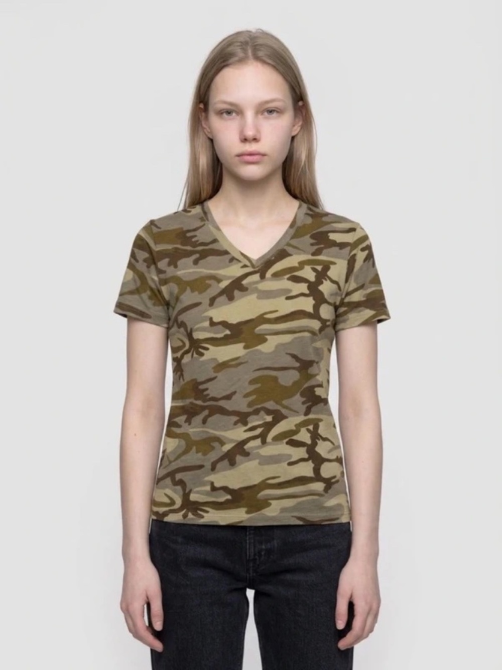 Port and Company Women's Desert Camo V-Neck T-Shirt | 100% Cotton